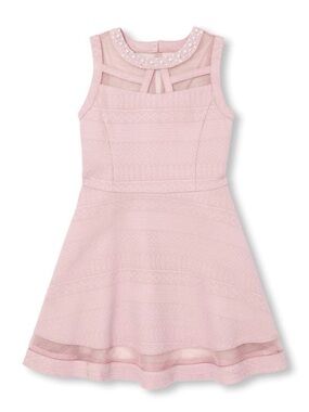Children's Place Sleeveless Pearl Embellished Jacquard Dress, Pink, Size 7-8